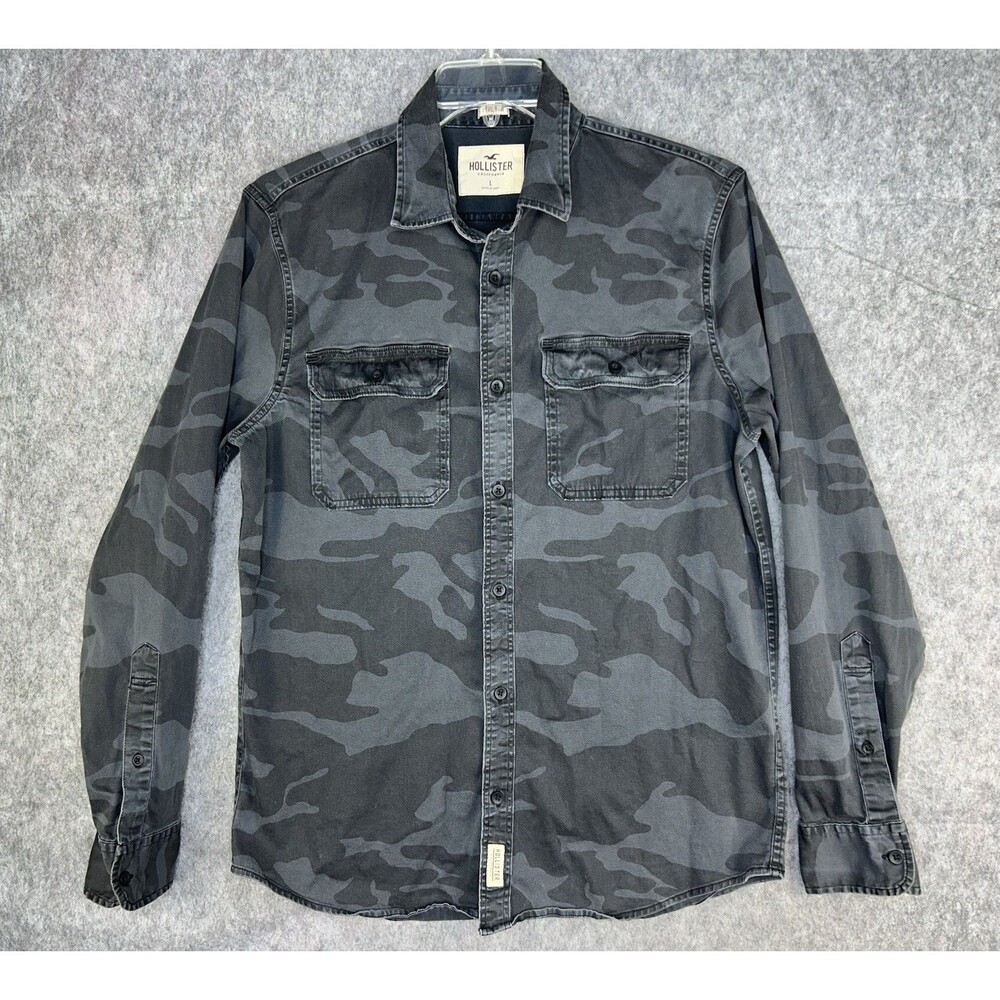 Hollister Camo Button Up Shirt Long Sleeve Men’s Size L Gorpcore Streetwear